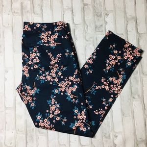 Banana Republic Ryan Floral Print Slacks Navy Pink